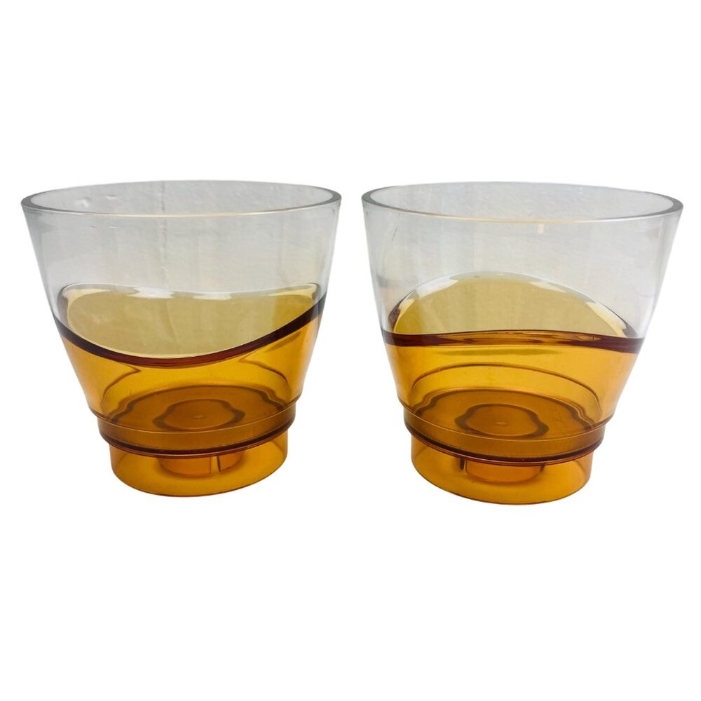 Vintage Tupperware Amber Glasses 3.5" Set Of 2 MCM Retro 70s 80s Kitchen Decor